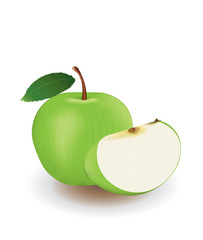 Green apple and slice. vector illustration