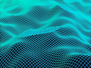 Zelfklevend Fotobehang Abstract landscape on a dark background. Cyberspace grid. Hi-tech network. 3d technology illustration © Plastic man