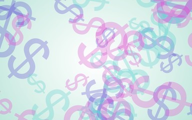 Multicolored translucent dollar signs on white background. Green tones. 3D illustration