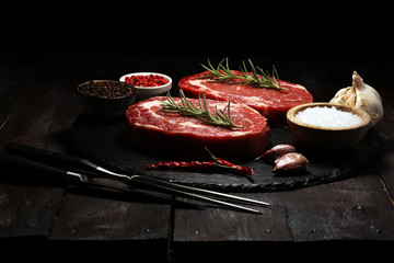 Steak raw. Barbecue Rib Eye Steak, dry Aged Wagyu Entrecote Steak.