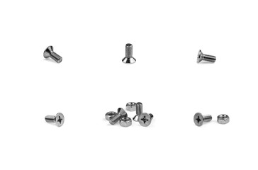 collection of a bolts and screws isolated on white background.