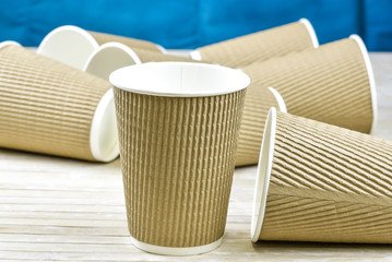 Brown cardboard take away paper cups