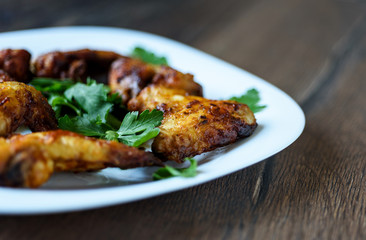 Selective focus. Hot and spicy buffalo chicken wings