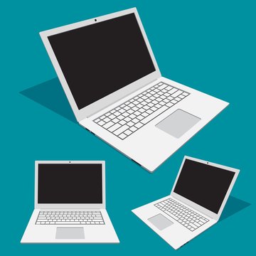 3d abstract laptop with different angles - vector clipart