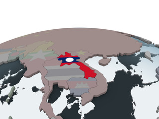 Laos with flag on globe