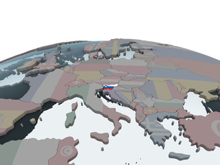 Slovenia with flag on globe