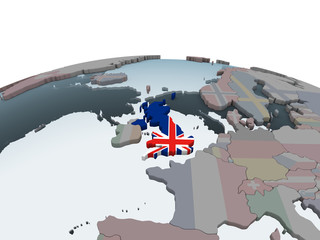 United Kingdom with flag on globe