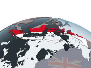 Indonesia with flag on globe