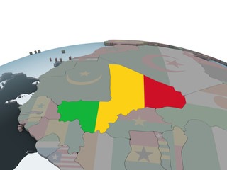 Mali with flag on globe