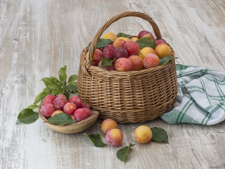 plum from the garden on a wooden background. 