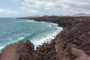 Landscape of volcanic coast of  Lanzarote, Spain