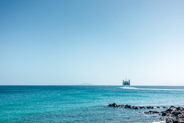 A ferry abandoning Lanzarote, Spain