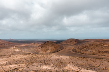Landscape of volcanic desert of  Lanzarote, Spain