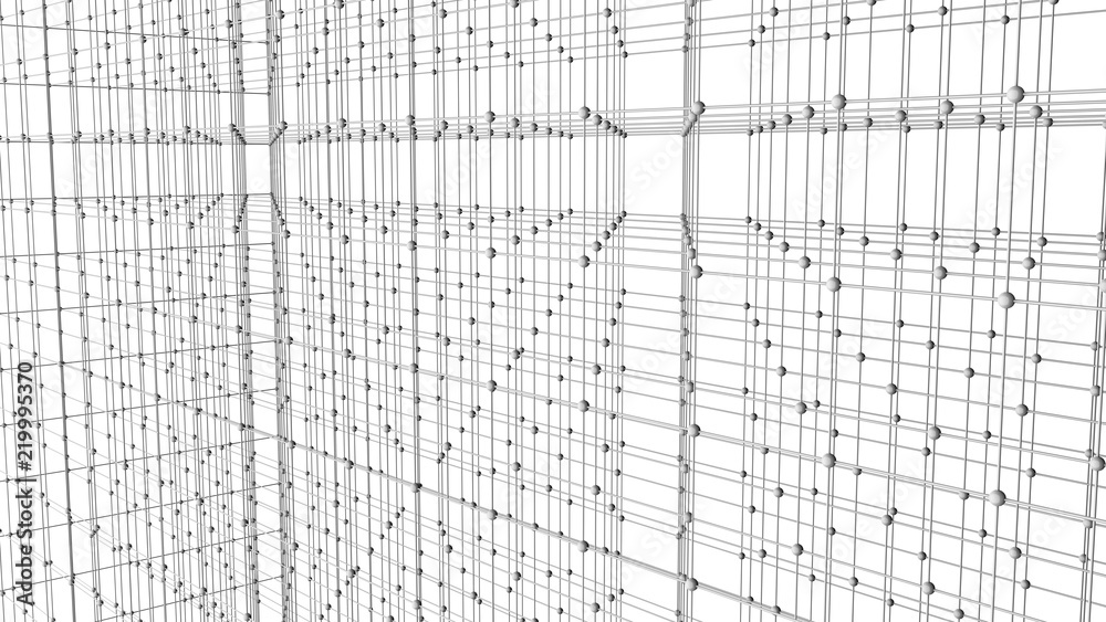 Poster digital data and network connection triangle lines and spheres in technology concept on white backgr