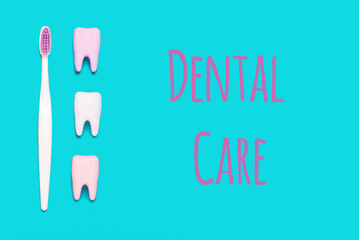 Big teeth on blue and pink background. Minimal