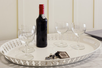 Port wine bottle with glasses