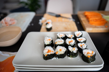 Homemade Japanese sushi rolls