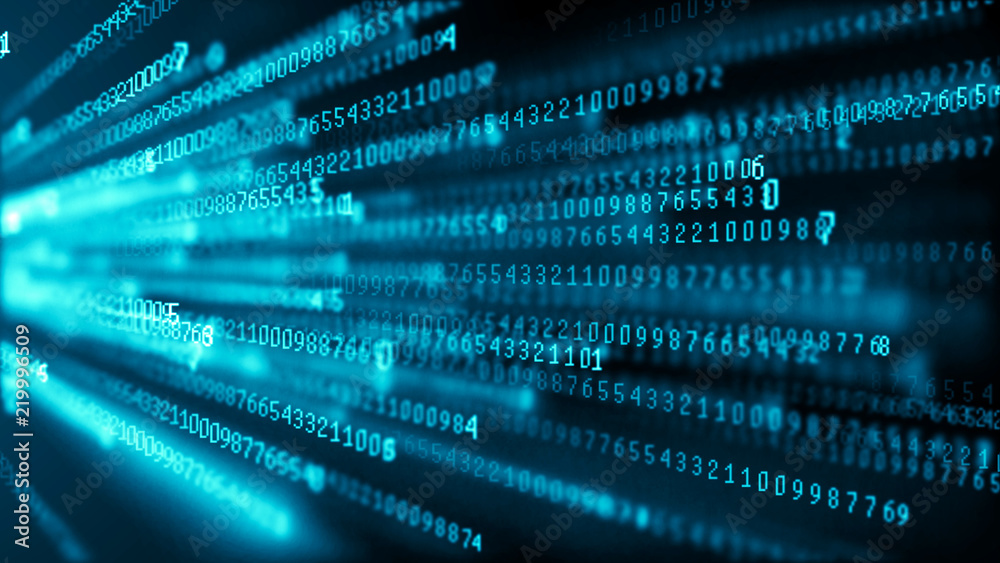 Fototapete Data technology background. Big data visualization. Flow of data. Information code. Background in a matrix style. 4k rendering.