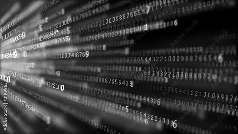 Aufkleber Data technology background. Big data visualization. Flow of data. Information code. Background in a matrix style. 4k rendering.