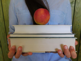 apple, book, education, school
