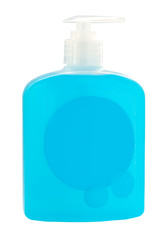 Plastic bottle with liquid hand soap isolated on a white background