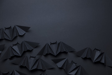 Halloween spooky dracula bats background made from origami