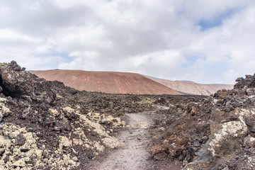 Landscape of volcanic desert of  Lanzarote, Spain