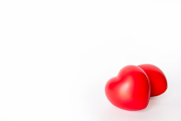 Red heart : red ball foam with shape heart for valentines card. Stress reliever foam ball isolated on white background with clipping path and copy space