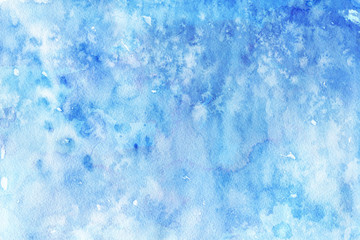Colorful watercolor ombre leaks and splashes texture on white watercolor paper background. Natural organic shapes and design.