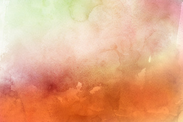 Colorful watercolor ombre leaks and splashes texture on white watercolor paper background. Natural organic shapes and design.