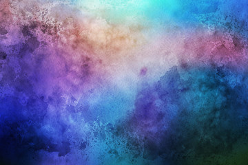 Fototapeta na wymiar Colorful watercolor ombre leaks and splashes texture on white watercolor paper background. Natural organic shapes and design.