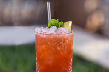 Refreshing Summer Drink with Strawberry ,Lemon, Mint and Ice.
