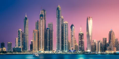 Rolgordijnen Dubai Marina baai uitzicht vanaf Palm Jumeirah, Verenigde Arabische Emiraten © boule1301