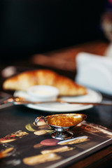 Tasty food at restaurant in a retro style