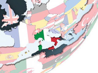 Italy with flag on globe