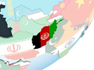 Afghanistan with flag on globe