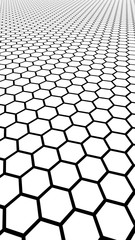 Black honeycomb on a white background. Perspective view on polygon look like honeycomb. Isometric geometry. Vertical image orientation. 3D illustration