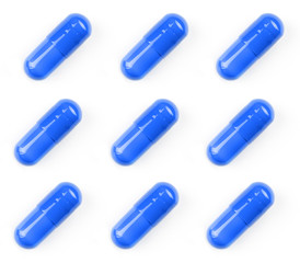 seamless pattern blue pills capsule on white background