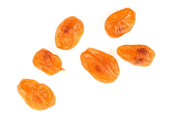 Dried orange kumquat isolated on white background, top view.