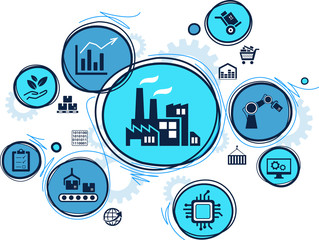 Smart factory concept: digitalization, innovation, efficiency - vector illustration