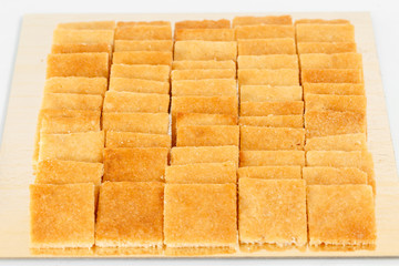 square shortbread biscuits with sugar. fresh homemade cookies