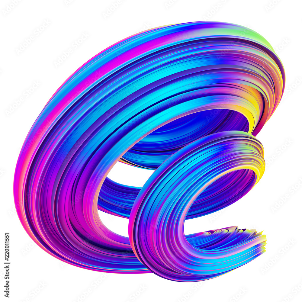 Poster neon and holographic colored 3d twisted shape
