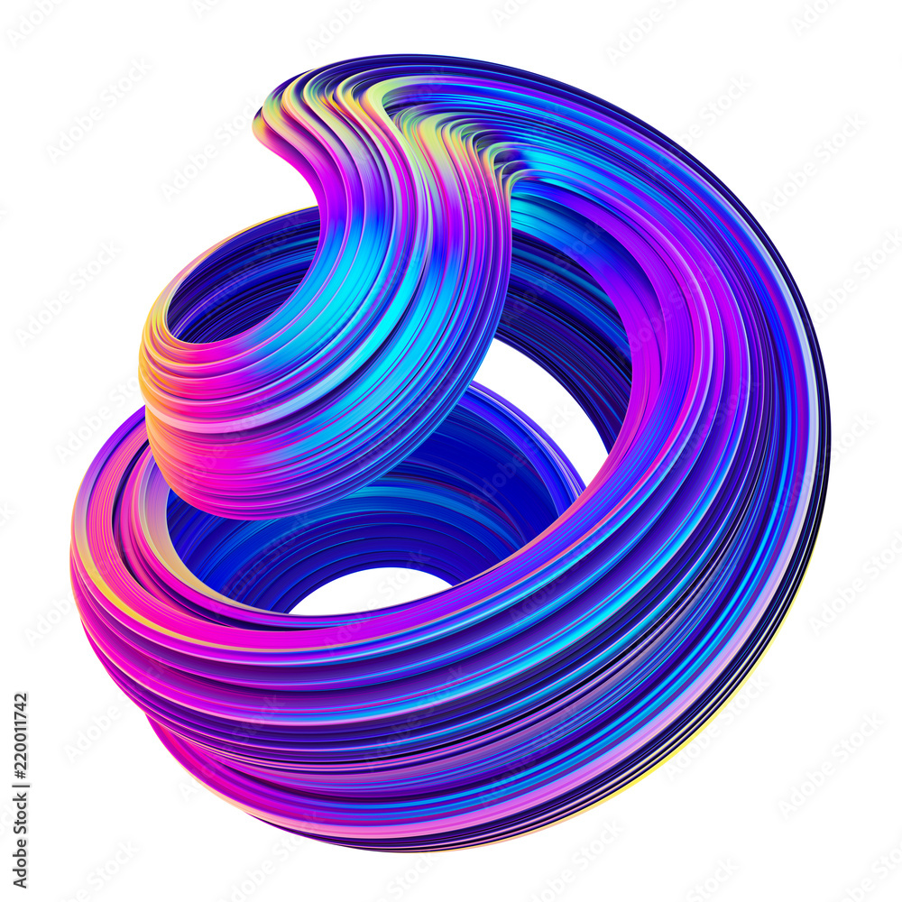 Poster abstract metallic holographic colored 3d fluid twisted shape