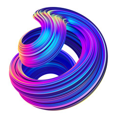 Abstract metallic holographic colored 3D fluid twisted shape