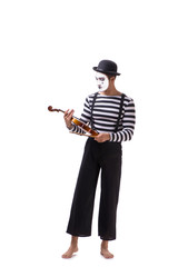 Mime playing violin isolated on white
