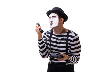 Mime with telephone isolated on white background
