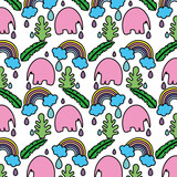 color elephant with plant leaves and rainbow background
