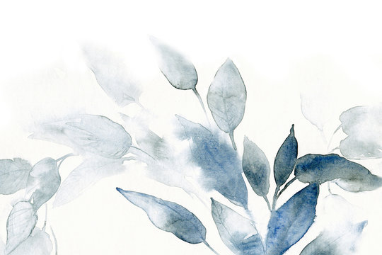 watercolor background with leaves