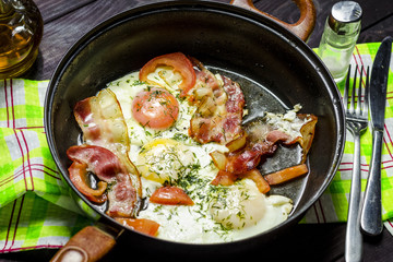 Iron pans and bacon eggs
