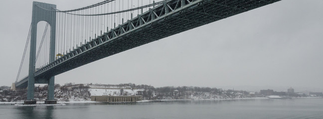 New York Harbor Landmarks in a snow storm